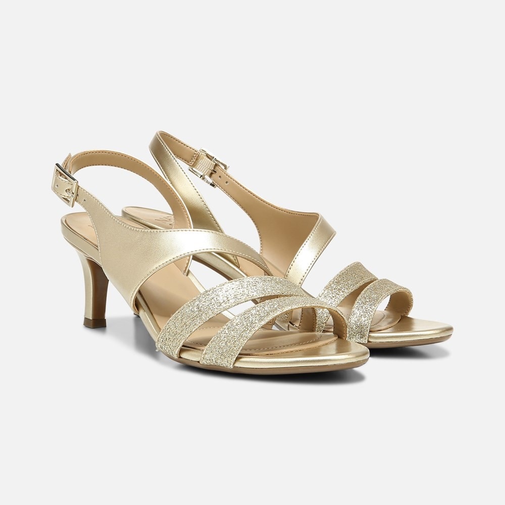 Naturalizer Taimi dress sandal in a gold glitter, 6W
